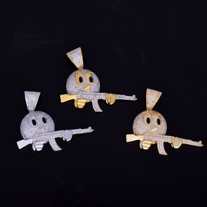 ทอง18K 925จี้รูปปืนจี้รูปใบหน้า Ak47เงินสร้อยคอจี้เพชรโมอิสและจี้เสน่ห์ - Product Image 3