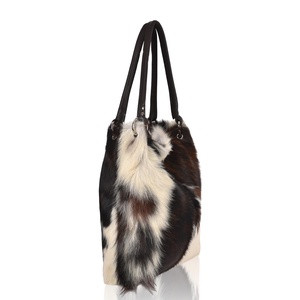 Ensemble de sacs à main pliables en cuir véritable extra léger, en cuir de vachette noir et blanc, fourrure naturelle, matière douce, pour le soir et le bureau - Product Image 1