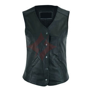 Womens Motorcycle Leather Vest Open Neck Biker Vest Unique Stitching Sleeveless Western Style Riding <b>Waistcoat</b> Cruiser Street - Product Image 1
