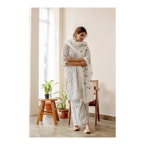 新系列女式棉库尔提裤子，带杜普塔，批发价格从印度手工印度风格设计