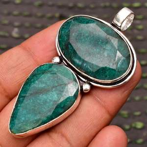 จี้มรกตทำด้วยมือสร้อยคอเงินสเตอร์ลิง925อัญมณีธรรมชาติของขวัญเครื่องประดับที่สง่างามสำหรับผู้หญิง - Product Image 3