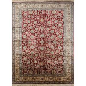 Gulmarg Hand Knotted <b>Silk</b> Tapestries in <b>Red</b> & Orange Skps-160 - Product Image 1