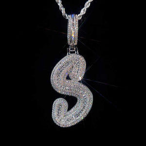 Pendentif Hiphop plaqué or jaune 14 carats certifié IGI glacé nom personnalisé pendentif diamant taille baguette bijoux fins pour unisexe - Product Image 6