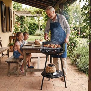 Parrilla de Carbón Portátil Moderna de Cerámica y Hierro Fundido BestBQ, Mini Ahumador de Barbacoa Negro, Fácil de Limpiar, 38 cm de Espacio de Cocción, con Carrito, para Uso Doméstico - Product Image 1