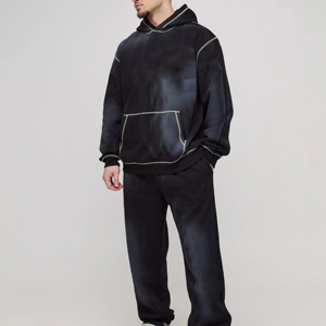 Chándal de Invierno Talla Grande, Lavado Ácido, 100% Algodón Transpirable, Logotipo Personalizado, Diseño Sólido, Capucha - Product Image 1