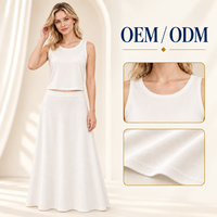 Ensemble deux pièces pour femmes, haut sans manches en modal ivoire à col rond et jupe longue évasée assortie, pour collections de boutiques