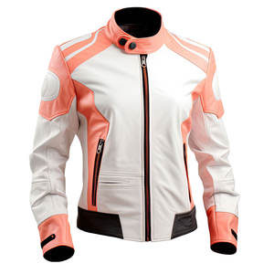 Chaqueta de cuero para hombre con cremallera y cuello levantado de piel de oveja auténtica blanca y Rosa melocotón para hombre - Product Image 1