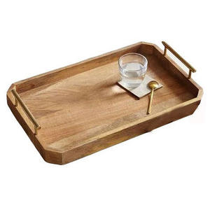 Bandeja de servicio de madera artesanal para café, comida, desayuno, cena, bandeja de servicio de bambú de 3 tamaños con asas - Product Image 4