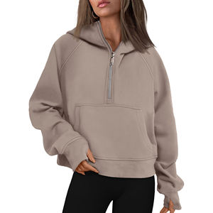 Cropped <b>Hoodies</b> For Women Fleece Half Zipper Pullover Trendy Hip Hop Anti-wrinkle Quarter <b>Zip</b> <b>Up</b> Drop-Shoulder Women's Hoodie - Product Image 1