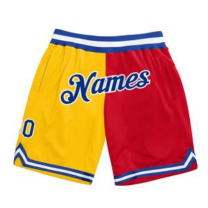 Pantalones cortos de baloncesto Industrie Direct Engro Sportswear Custom Gold Royal-Red Authentic Throwback Split Fashion Basketball Shorts - Product Image 1