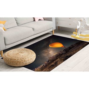 Alfombra de Cappadocia con Diseño de Globo Aerostático: Decoración de Noche Estrellada de la Vía Láctea, Alfombra Suave con Pelo Largo - Product Image 3