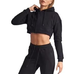 Conception vierge de haute qualité 100% coton poids lourd femmes sweat à capuche complet fermeture éclair personnalisée femmes sweat à capuche court - Product Image 2