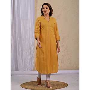 Kurti Casual con Rayas Amarillas Estampadas, Talla XS, Largo hasta la Rodilla, Decoración de Diamantes, Transpirable, Natural, para Mujer de Oficina, Estilo Chino - Product Image 4