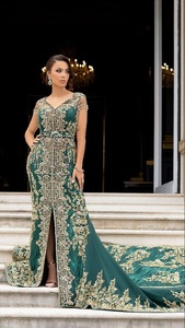 2025@Beautiful <b>Green</b> Wedding Caftan with trail <b>Dress</b> Embellished with Crystal Glass Beads Stones Pearls and Dabka zari hand work - Product Image 4
