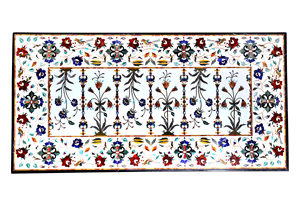 Mesa de centro con diseño de emperatriz con incrustaciones de mármol, piedra de terciopelo con incrustaciones, piedras preciosas, muebles para el hogar, Aura artesanal tranquila - Product Image 5