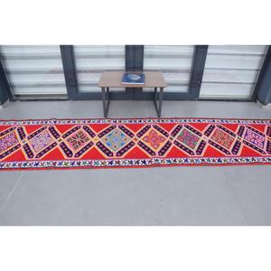 3x12.1 ft Turkish Herki Rug, Vintage Rug, <b>Red</b> Plants & trees <b>Wool</b> Rug - Product Image 3