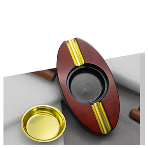 ที่เขี่ยบุหรี่ไม้และเหล็กแบบคลาสสิกแบบพกพาออกแบบเองได้สีทอง - Product Image 1