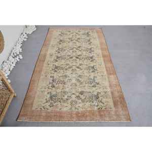 Tapis en laine turque florale marron beige classique 3.8 'X 6.6' Boho entrée Rectangle Patchwork support en Latex pour salon à la maison - Product Image 1