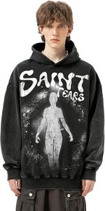 Sweat-shirt à capuche décontracté surdimensionné délavé à l'acide, sweat-shirt surdimensionné délavé à l'acide, sweat-shirt à capuche avec fermeture éclair et imprimé en poudre, délavé à l'acide, pour homme - Product Image 4