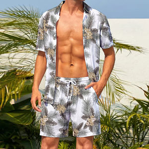 เสื้อเชิ้ตและกางเกงขาสั้นแฟชั่น2ชิ้นสำหรับผู้ชายชุดเสื้อเชิ้ตแขนสั้นมีกระดุมแบบเปิดปิดพิมพ์ลายดิจิตอลแนวสตรีทชายหาดชุดลำลอง - Product Image 4