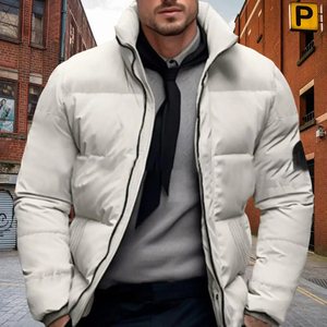 Veste matelassée d'hiver en toile personnalisée pour femmes et hommes manteau à col montant rembourré à bulles pour l'extérieur - Product Image 1