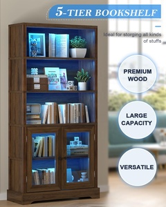 Estantería Moderna <span class=keywords><strong>de</strong></span> Nogal al por Mayor con Luces LED y Puertas <span class=keywords><strong>de</strong></span> Cristal, Mueble Alto <span class=keywords><strong>de</strong></span> Madera para Exhibición y Almacenamiento para Sala <span class=keywords><strong>de</strong></span> Estar - Product Image 3