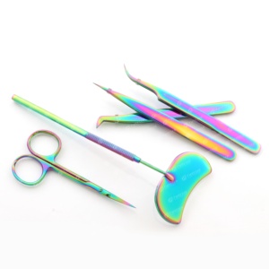 Venta al por mayor pinzas para extensión de pestañas pinzas profesionales con tijera para pestañas y espejo de acero inoxidable logotipo personalizado - Product Image 2