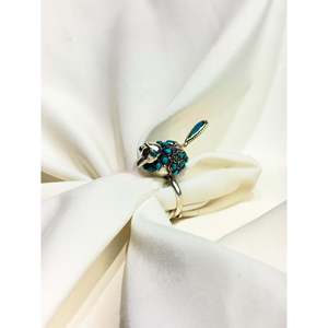 925 Silver Solitaire <b>Ring</b> with Tibetan <b>Turquoise</b> Anokhi Panchi <b>Ring</b>; Romantic Style Stainless Steel 18K Inlay Gold Plating Gift - Product Image 1