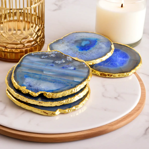 Blue Agate 4-5 Inches Irregular Shape Handmade Reiki <b>Crystal</b> <b>Coasters</b> Set for Home Decor Housewarmings Valentine's Gifts - Product Image 3