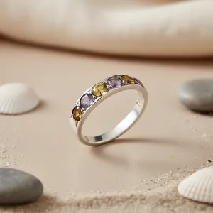 Anillo de Plata 925 con Piedras Preciosas de Amatista y Citrino, Diseño Geométrico, Estilo Clásico, Unisex, para Bodas y Uso Diario, de Art Palace - Product Image 1
