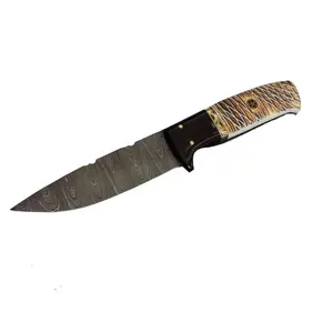 8" CUSTOM HAND MADE DAMASCUS STEEL SKINNER KNIFE CAMEL BONE HANDLE W/SHEATH