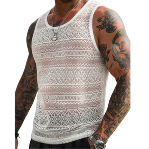 <b>White</b> Solid 100% Cotton Men's <b>Tank</b> <b>Top</b> Crew Neck Breathable Quick Dry Knitted Vest Layering Shirt for Casual Party - Product Image 1