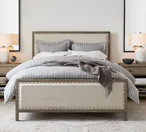 Lit plateforme en tissu rembourré français King and California King Size Deluxe Soft Bed Set for Custom Bedroom Furniture