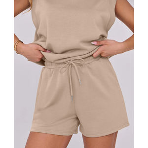 Conjuntos de mujer 2025, conjunto corto de dos piezas con cuello redondo de verano, chándal sin mangas con bolsillo, conjunto de 2 piezas de gran tamaño para mujer - Product Image 3