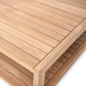 Table basse evelyn en bois de teck massif de bonne qualité avec finition de couleur naturelle pour une utilisation intérieure et extérieure. - Product Image 2