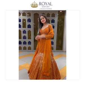 Prix de gros Meilleure qualité Designer Wedding Wear Collection Vêtements indiens Fausse Georgette Lehenga Choli à vendre - Product Image 3