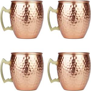 Ensemble de tasses en cuivre martelé de 16 oz |   Tasse à Moscow Mule en cuivre avec poignée en laiton |   Fournitures de bar personnalisées en gros, mugs en cuivre avec logo - Product Image 1