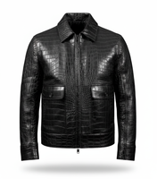 Veste matelassée à capuche pour homme, en cuir véritable du Pakistan, faite à la main, imperméable et coupe-vent, avec imprimé croco noir, prête à être expédiée