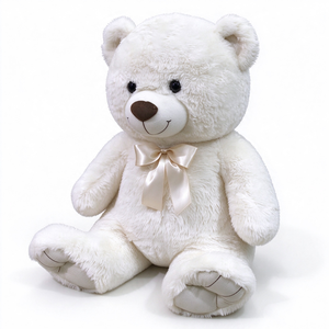 Oso de peluche blanco personalizado, suave, sentado, con lazo, juguete de peluche. - Product Image 3