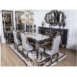 Mesa de Comedor de Madera de Teca de 6 Plazas, Estilo Moderno, Tallada a Mano, Ultra Lujosa, con Aspecto Real Negro, Color y Tamaño Personalizables - Product Image 1