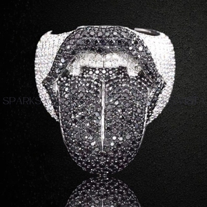 Venta al por mayor diseño personalizado blanco y negro piedra preciosa diamante labio anillo en 10K 14K 18K oro joyería de moda para la reventa anillo de moda - Product Image 4