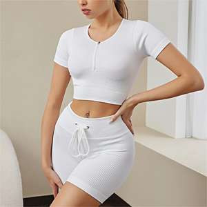 Chaleco roscado ajustado de secado rápido, sujetador, pantalones cortos de Yoga, pantalones, conjunto de gimnasio, conjunto de entrenamiento de Yoga deportivo informal para mujer - Product Image 4