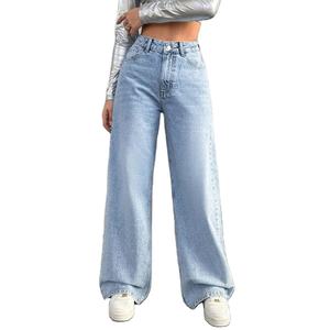 Jeans de Mujer Vintage de Corte Regular, Cintura Media, Pierna Ancha, Color Azul Claro - Estilo Y2K High Street, 100% Algodón, Transpirables y Ecológicos - Product Image 1