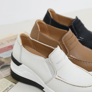 Jshoe รองเท้าแพลตฟอร์มหนังแอ็กชันผู้หญิง, รองเท้าผ้าใบส้นเตารีดใส่สบายแบบลำลองความสูง6.5ซม. เย็บสีตัดกัน - Product Image 5