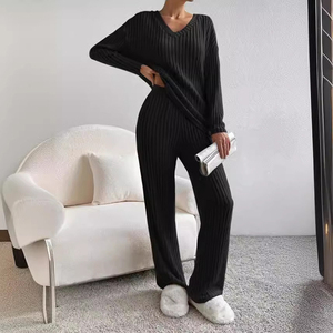 PASUXI Set Loungewear da Donna all'Ingrosso, Elegante Pigiama <span class=keywords><strong>in</strong></span> Maglia <span class=keywords><strong>con</strong></span> Scollo a V, <span class=keywords><strong>Pantaloni</strong></span> a Gamba Larga, Completo Due Pezzi Chic per Casa e Notte - Product Image 6
