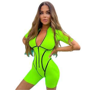 Monos de Punto Elásticos de Verano para Mujer, Ajustados, con Cierre, Manga Corta, Estilo Deportivo, Casual, para Calle - Product Image 1