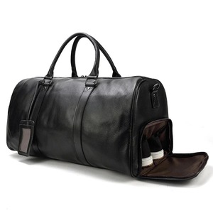 Sac de voyage pliable en cuir véritable avec grande capacité, fermeture éclair, sac de voyage durable, noir - Product Image 6