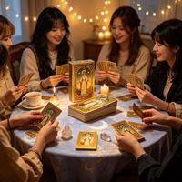 Cartes de tarot vintage dorées, jeu de cartes de divination oracle personnalisées avec boîte d'emballage, cartes de tarot personnalisées en gros