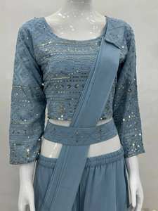 Ensemble de fête 3 pièces Hgh Quality Fashion-Forward Designer avec ceinture et broderie de paillettes sur fausse georgette de qualité supérieure - Product Image 3