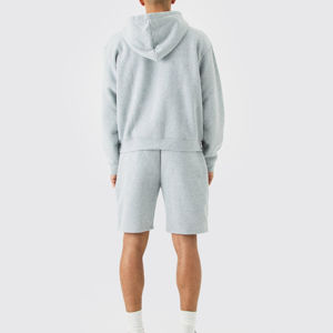 2024 hommes été couleur unie à capuche ensemble court 2 pièces personnalisé Streetwear respirant hommes sweats à capuche Shorts ensembles - Product Image 2